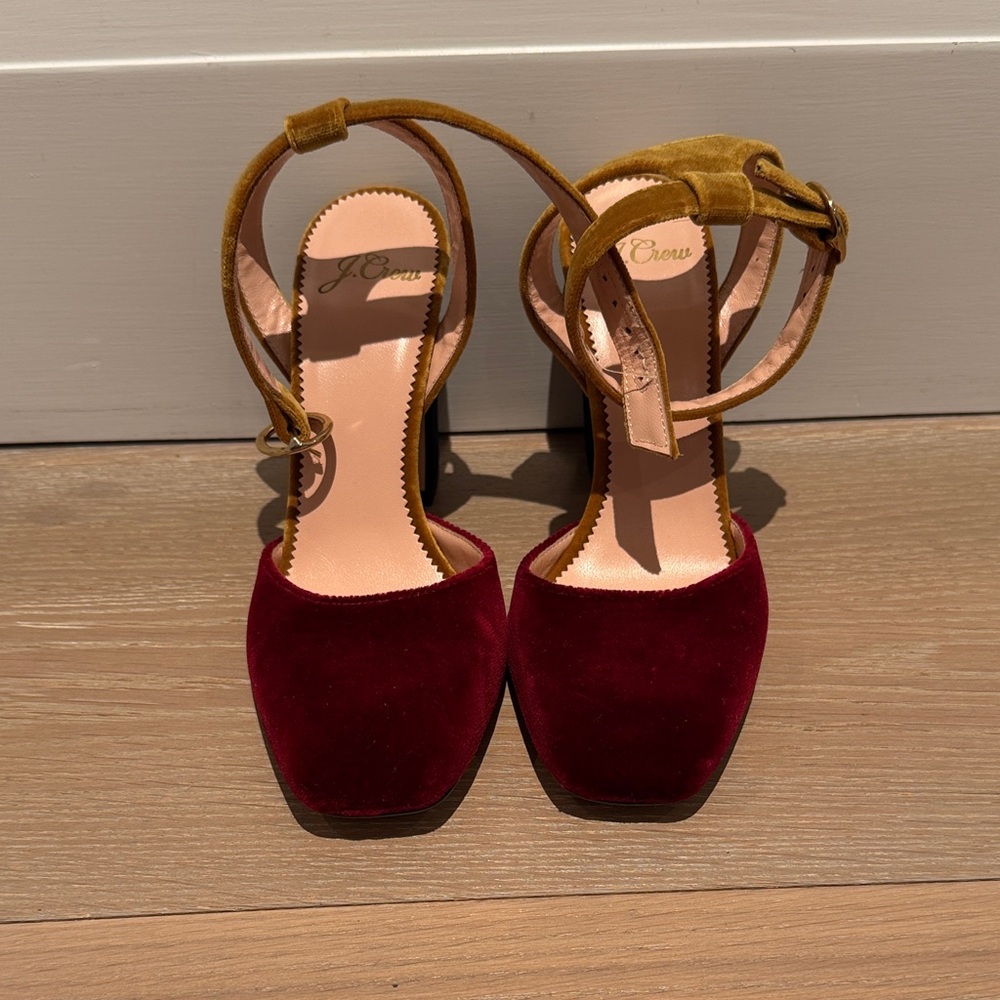 J. Crew Burgundy and gold (mustard) and green heels